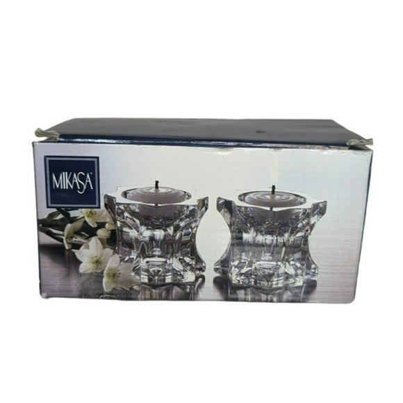 Vintage Mikasa Sparkling Star Crystal Glass Candle Holder, Set of 2 - Picture 2 of 7
